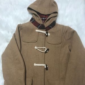 Plaid lined camel pea coat